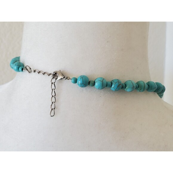 Southwestern Turquoise Stone Necklace 17 inch Long Polished Bead Pendant Howlite - Picture 4 of 6